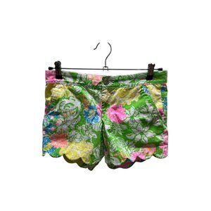 Lilly Pulitzer Shorts Women 0 Hibiscus Stroll Green Floral Buttercup Scallop Hem